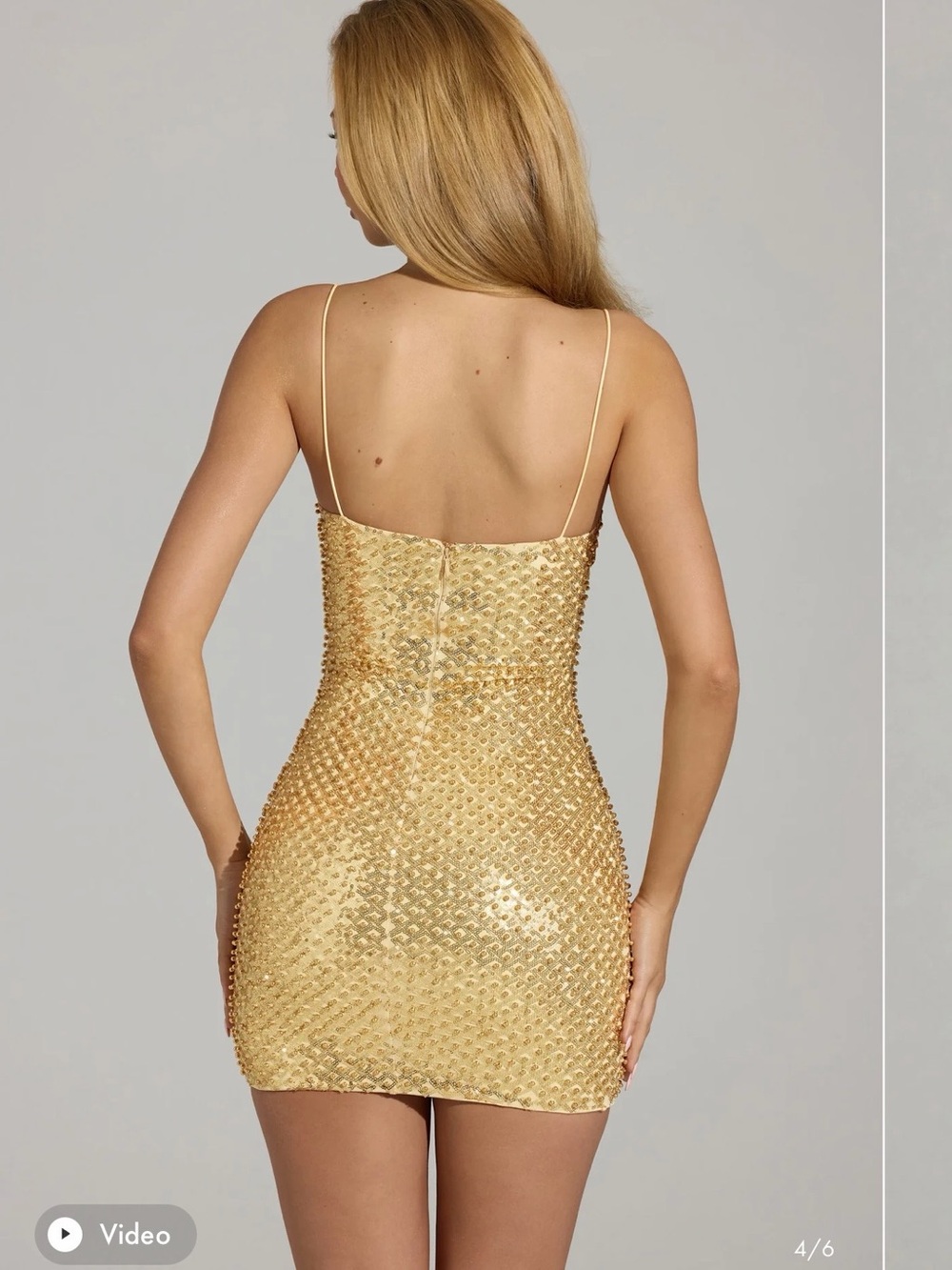 Oh Polly Embellished Sweetheart-Neck Mini Dress in Gold - Picture 2 of 5